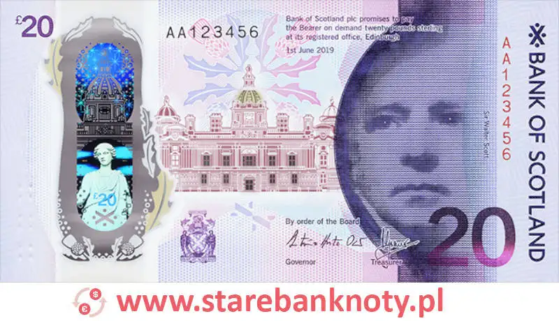 widok banknotu 20 funtów szkockich awers seria : The Bridges